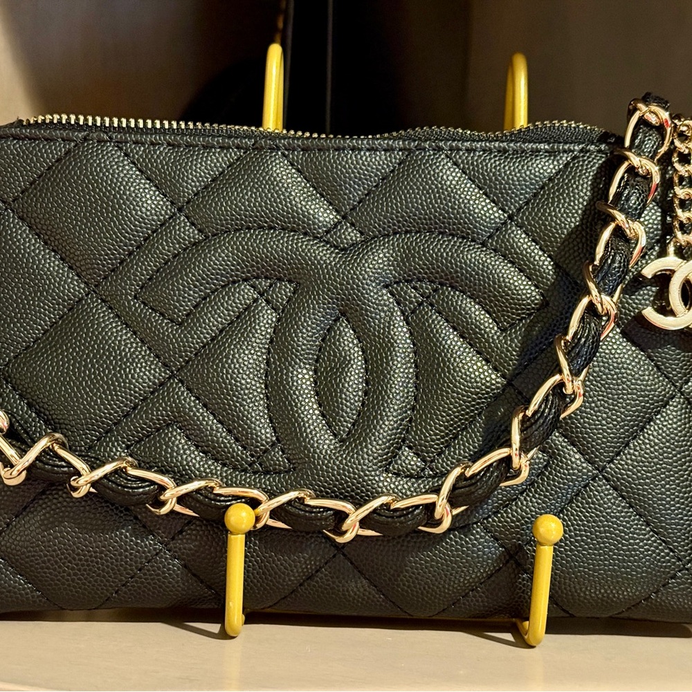 Chic Black Quilted Wristlet with Chain